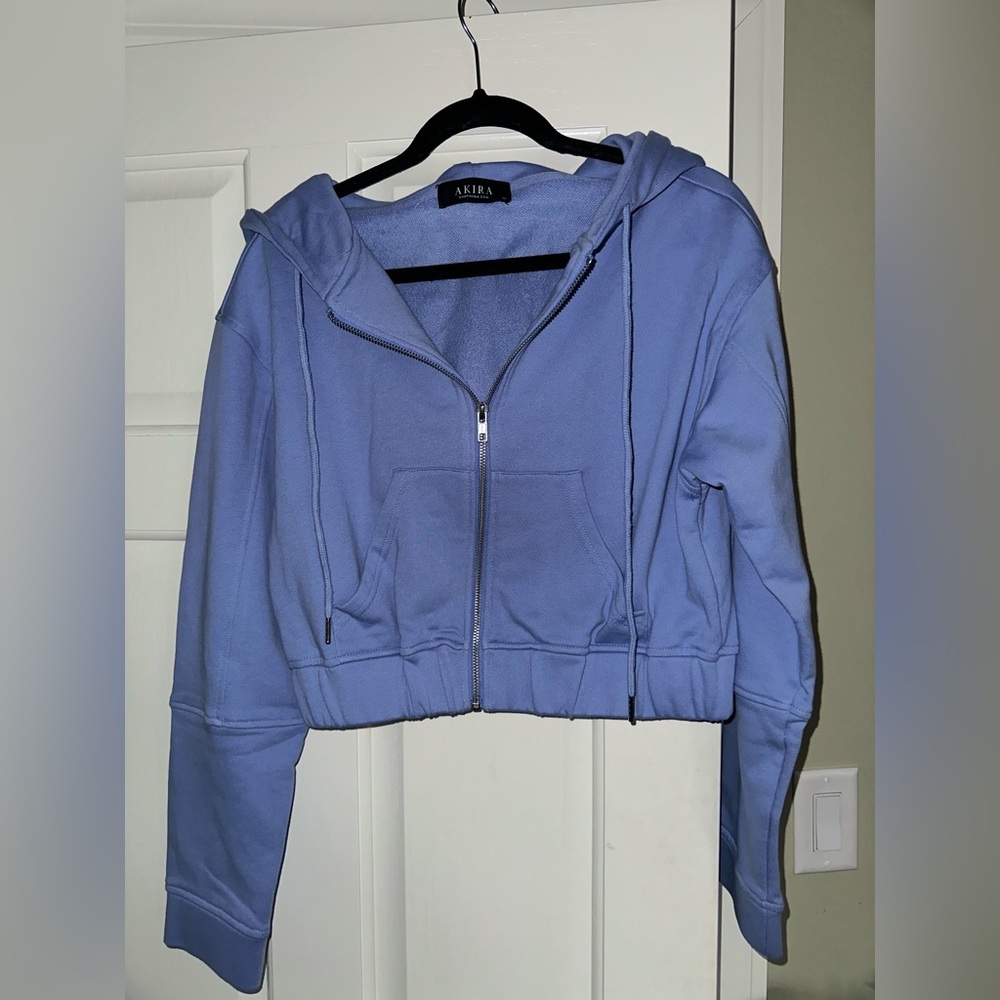 Akira Periwinkle Cropped Zip Up Hoodie